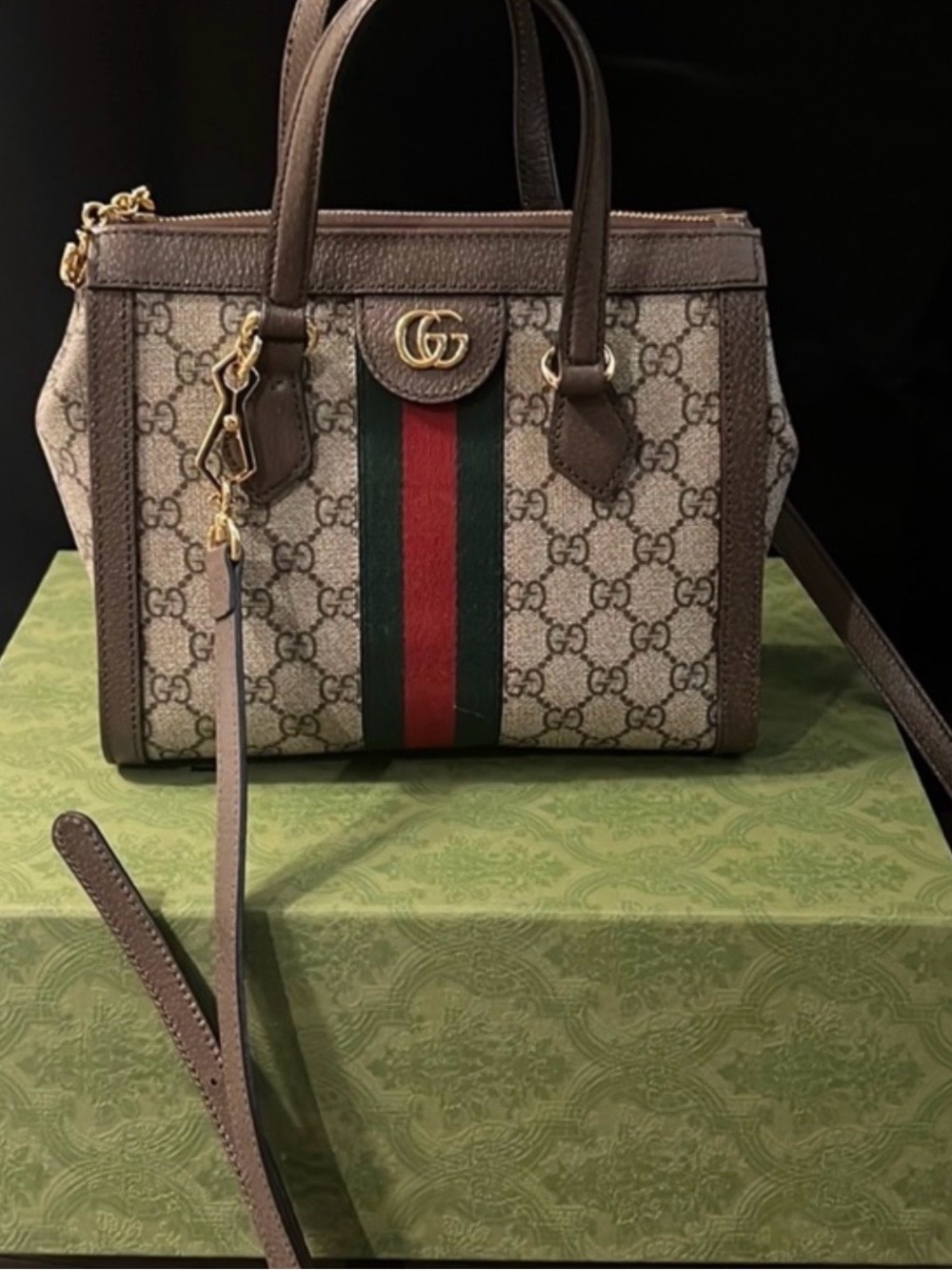 Gucci Beige GG Supreme Satchel with Green and Red Web Stripe - Picture 1 of 1